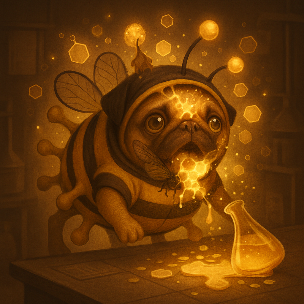 BeePug in the lab glowing with honey virus